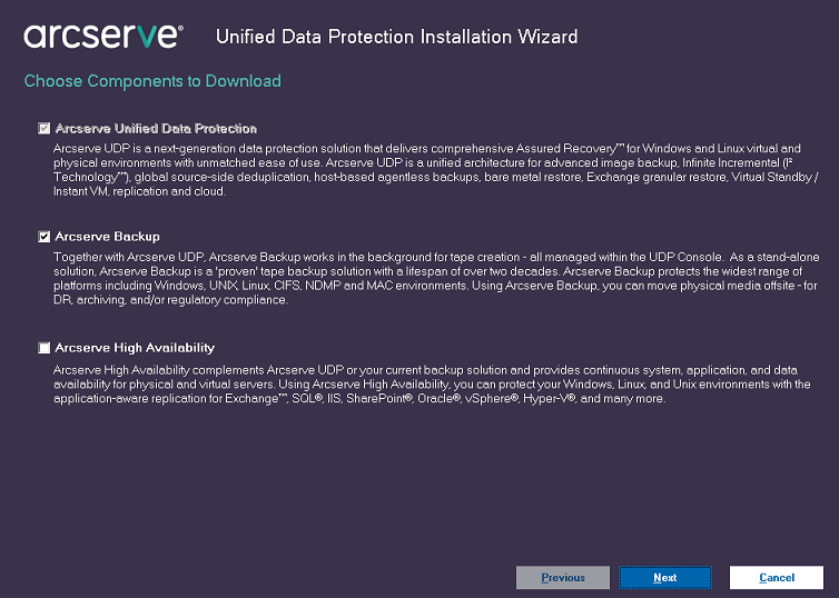 Select components to download from Unified Installer
